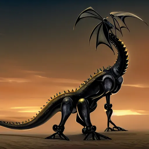 Prompt: amazing close-up shot of a cute and beautiful anthropomorphic well-proportioned robot female dragon doing an elegant pose, has two eyes, a sleek yet elegant design of metal plating, with two big epic wings behind her, two arms, the background is of the beach at night; high quality digital art, artstation, deviantart, furaffinity, high quality detail