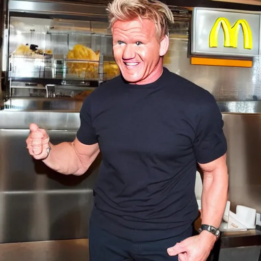 Image similar to gordon ramsay very happy to be at mcdonalds