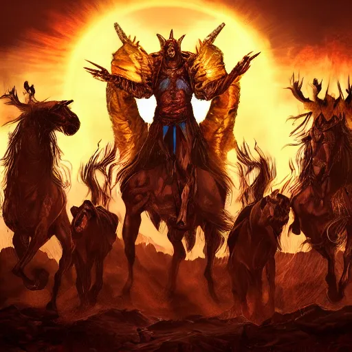 Prompt: the final judgment and the arrival of the 4 horsemen of the apocalypse, digital art, trending on artstation