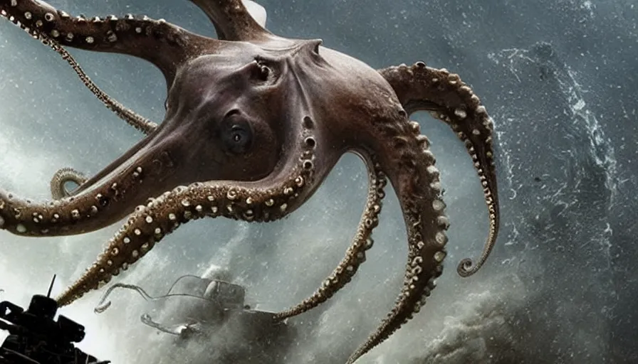 Prompt: James Cameron movie about an octopus attacking a nuclear submarine