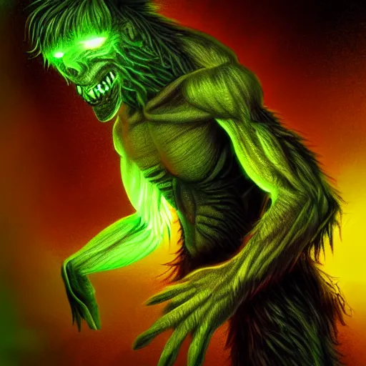 Image similar to human mutating into a monster, digital art, glowing