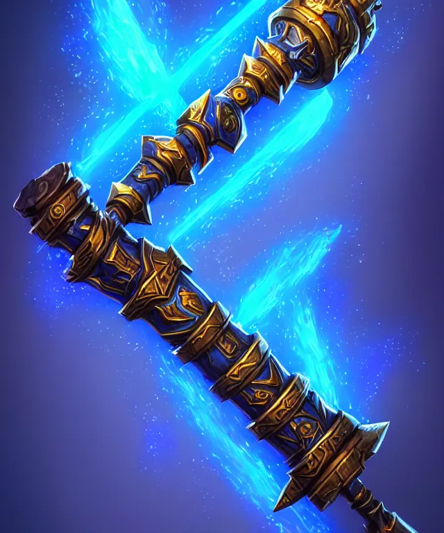 Image similar to bright weapon of warcraft blizzard weapon art, a spiral magic staff, bokeh. bright art masterpiece artstation. 8k, sharp high quality illustration in style of Jose Daniel Cabrera Pena and Leonid Kozienko, blue colored theme, concept art by Tooth Wu,