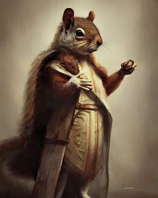 Image similar to a portrait of a squirrel dressed like a [ roman empire ] senator!, art by greg rutkowski and artgerma, stunning! concept art, character design