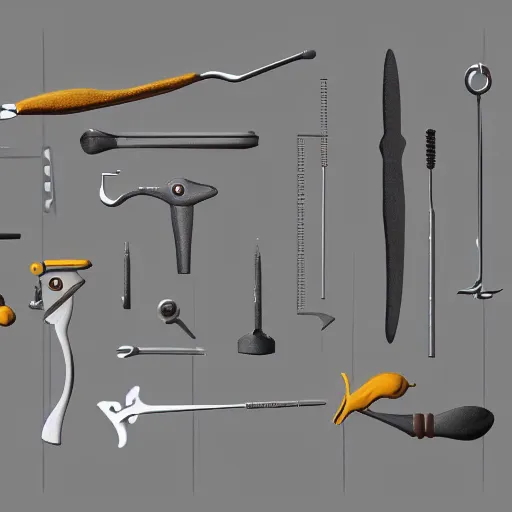 Prompt: tools for birds, high quality digital render