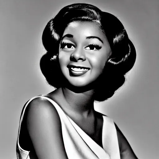 Image similar to black and white photo of a beautiful and elegant 1 9 5 9 young black actress with four in her hair