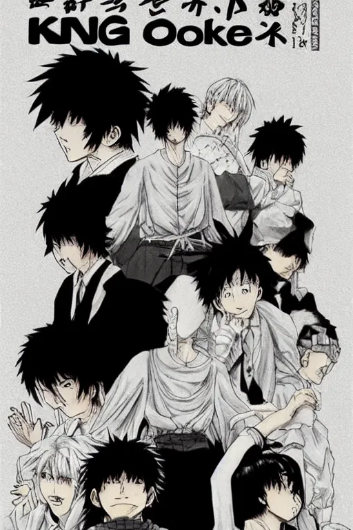 Image similar to manga cover, cover art for manga, full color, seinen manga by kentaro miura. text kanji hiragana on the cover simplistic minimalist stylized cover art, coherent professional