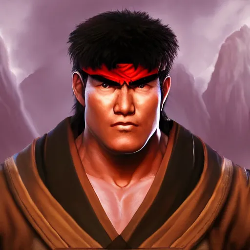 Image similar to portrait of ryu from street fighter, matte painting, artstation, 4 k