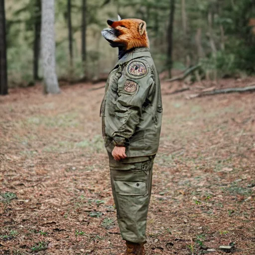 Image similar to a Fox dressed in a modern American general uniform, 85mm f/1.4