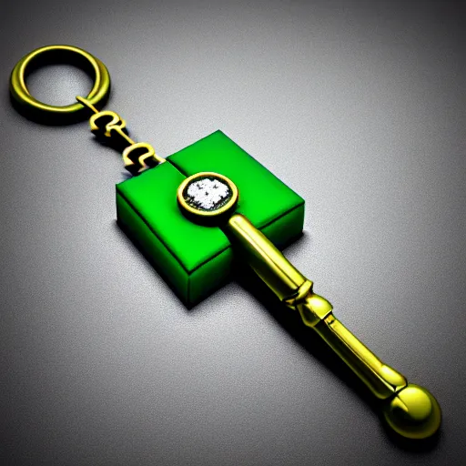 Prompt: a 3d game object of the metal key with large green diamond, icon, vray 4k render, on the white background, rpg game inventory item