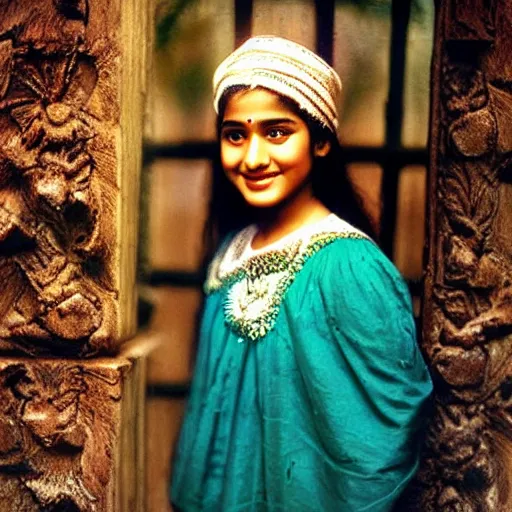 Prompt: dslr photo portrait still of beautiful cute 1 5 year old age 1 5 madhuri dixit wearing assamese costume at age 1 5!!!, 8 5 mm f 1. 8 by edward robert hughes, annie leibovitz and steve mccurry, david lazar, jimmy nelsson