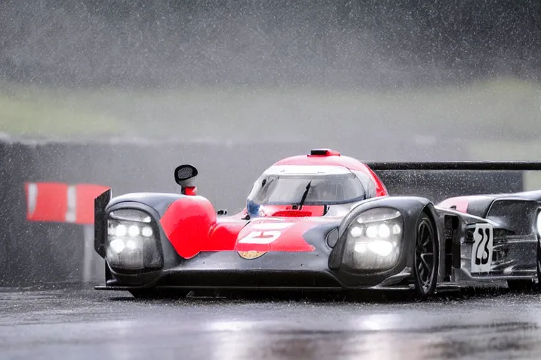 Image similar to beautiful, japanese japanese art art of the porsche 9 1 9 in heavy rain at circuit de spa - francorchamps, 8 k