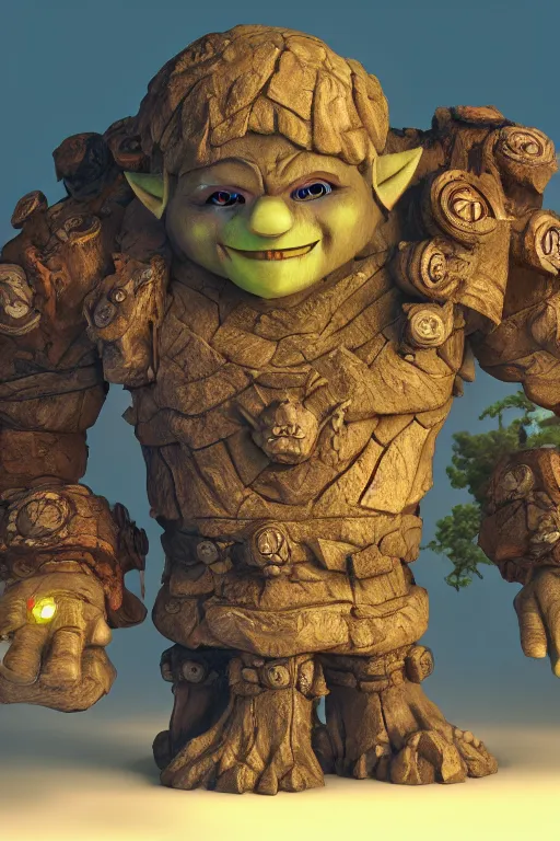 Image similar to zelda fantasy art giant golem troll wood rock greeble gemstone, global illumination ray tracing hdr fanart arstation by sung choi and eric pfeiffer and gabriel garza and casper konefal