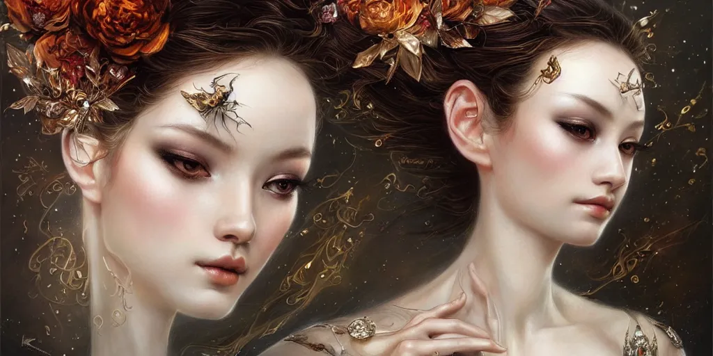 Prompt: a portrait of a female ballerina by karol bak and jia ruan, beautiful detailed eyes, cute, fantasy, intricate, elegant, highly detailed, digital painting, 4 k, hdr, concept art, detailed jewelry, smooth, sharp focus, illustration, art by artgerm