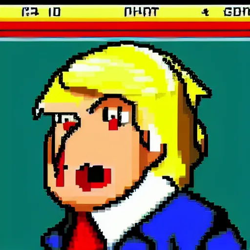 Prompt: donald trump game sprite 1 6 bit style