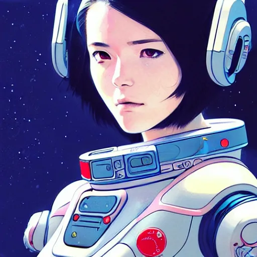 Prompt: side portrait scifi cyborg girl with robotic parts and spacesuit | | head only in center of image, audrey plaza, fine detail!! anime!! realistic shaded lighting!! poster by ilya kuvshinov katsuhiro otomo ghost - in - the - shell, magali villeneuve, artgerm, jeremy lipkin and michael garmash and rob rey