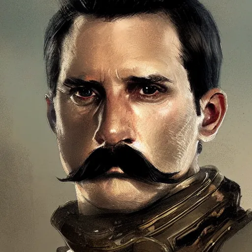 Image similar to portrait of a man by greg rutkowski, british features, short black hair in military style, moustache, perfect military composure, wearing imperial captain uniform, star wars expanded universe, he is about 4 0 years old, highly detailed portrait, digital painting, artstation, concept art, smooth, sharp foccus ilustration, artstation hq