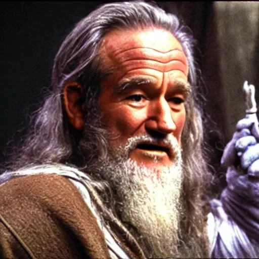 Image similar to Robin Williams playing Gandalf in Lord-of-the-Rings, screenshot