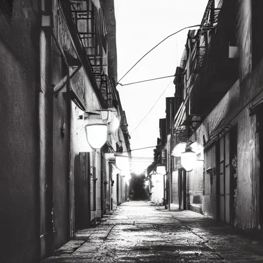 Image similar to lonely old lantern on empty cyberpunk street at night