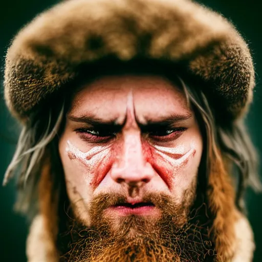 Image similar to minimalist photography portrait of a germanic pagan man, sad, crying, tear, early middle ages, super close up, mid thirties, cute round slanted eyes, caucasian, wide nostrils, high cheekbones, full cheeks, high flat eyebrows, leica 1 0 0 mm f 0. 8