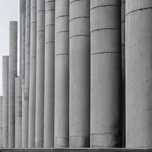 Image similar to a flate endless plane of concrete covered in concrete pillars, open sky