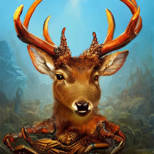 Image similar to deer - crab creature, oil painting by justin gerard, deviantart