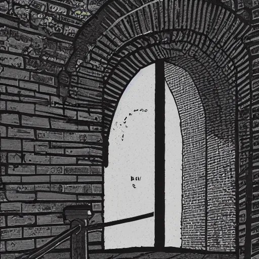 Image similar to book illustration of a hidden alcove built into the bricks on the side of the safe house. from within it, a crewmember could watch the street for signs of danger.