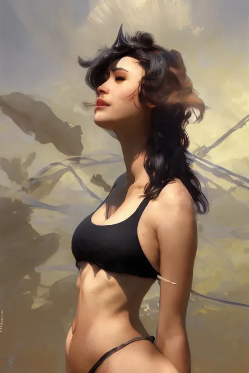Image similar to nami, short blonde black hair, bikini, digital art from artstation by ruan jia and mandy jurgens and artgerm and william - adolphe bouguereau