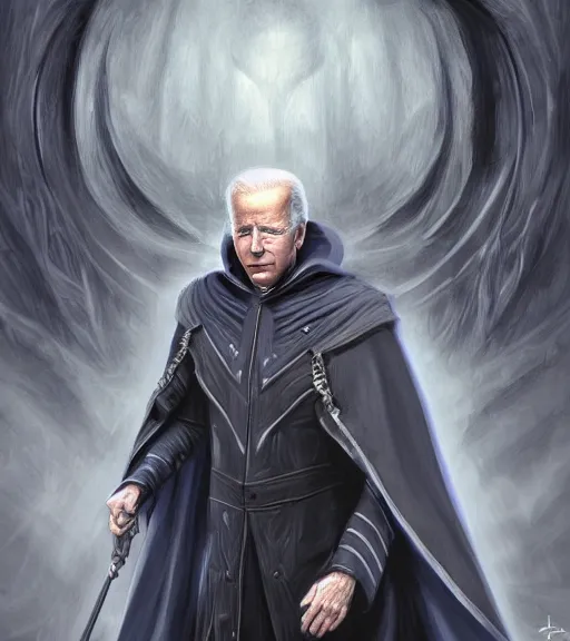 Prompt: joe biden as a hooded arch mage, portrait, by artgem, by yoshitaka amano, dark atmosphere, digital art, highly detailed,