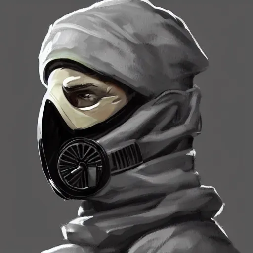 Image similar to concept art of gas mask by jama jurabaev, brush hard, artstation, cgsociety, high quality, brush stroke