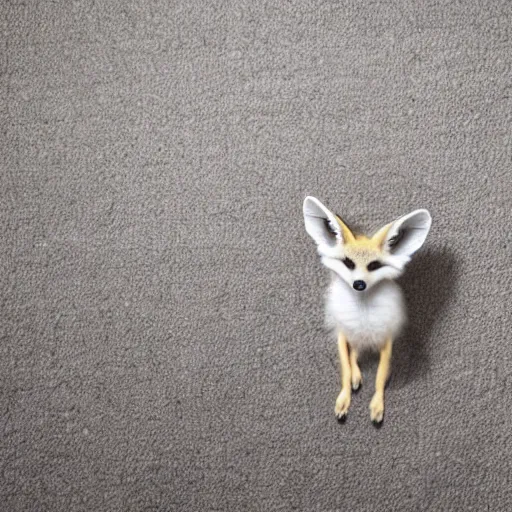 Prompt: fennec on the carpet in house, studio lights, photo