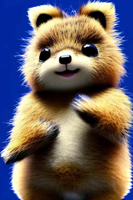 Image similar to high quality 3 d render hyperrealist very cute multicolor stripped fluffy! cyborg quokka with wings!!!, highly detailed, vray smooth, in the style of detective pikachu, hannah yata charlie immer, dramatic blue light, low angle, uhd 8 k, sharp focus