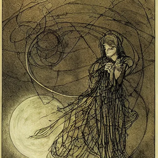 Prompt: Liminal space in outer space by Arthur Rackham