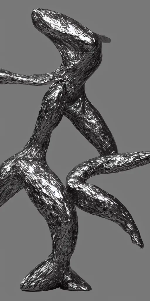 Image similar to 3 d render of an organic sculpture, chrometype, liquid metal, neotribal, raytraced, volumetric lightning, 8 k, by yhelong xu and innate studio