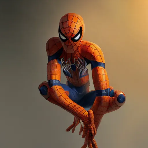 Image similar to concept render of an orange robot spiderman by cedric peyravernay and leon tukker