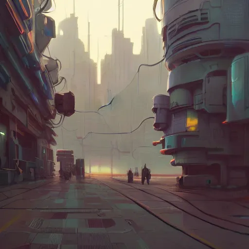 Image similar to matte painting scenery, futuristic town, cyberpunk style, barren, fantasy game, 3D cell shaded, scenery game concept art, official fanart, Anime by Ian McQue and ilya kuvshinov and Cushart Krentz and Gilleard James, 4k, HDR, Trending on artstation, Behance, award winning