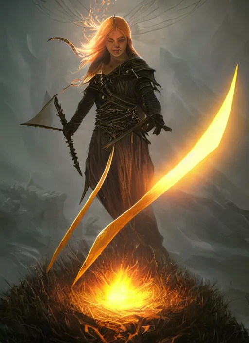 Image similar to scythe wielder, ultra detailed fantasy, elden ring, realistic, dnd character portrait, full body, dnd, rpg, lotr game design fanart by concept art, behance hd, artstation, deviantart, global illumination radiating a glowing aura global illumination ray tracing hdr render in unreal engine 5