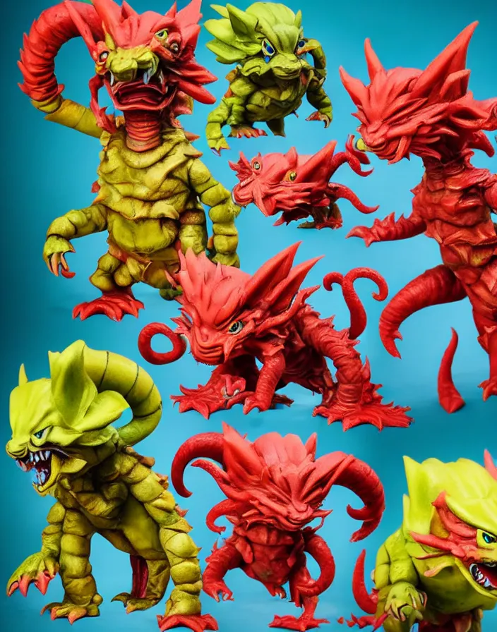 Prompt: small stylized chibi kaiju!!! shiny sofubi!!!! promo shots 4 k photography