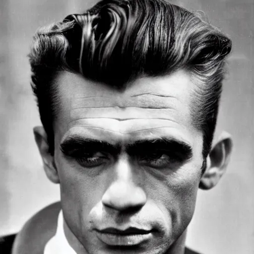 Image similar to genetic combination of james dean and boris karloff, face and shoulders focus