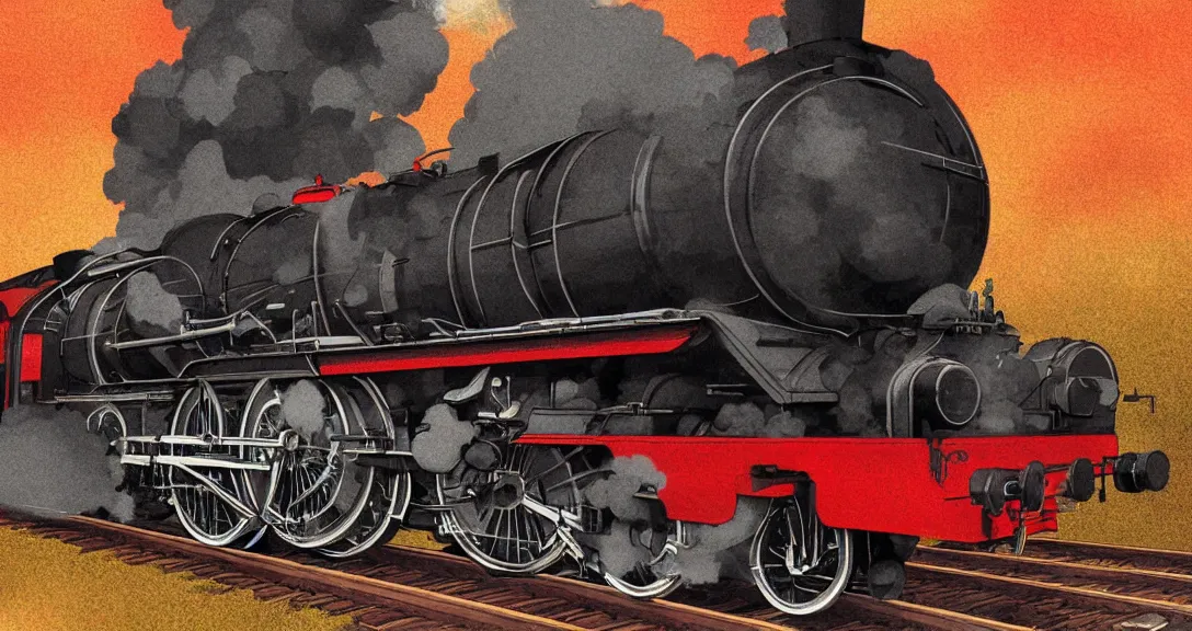 Image similar to cross - section close - up view of a steam train, autumn light, smoke, beautiful, by studio ghibli, digital art, concept art, sharp focus, illustration