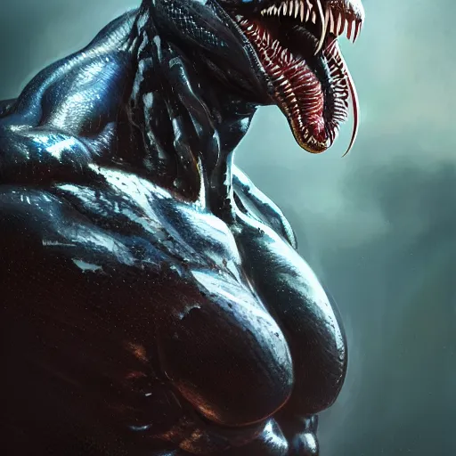 Image similar to portrait of venom, intricate artwork, concept art, octane render, deviantart, cinematic, key art, hyperrealism, iridescent accents, portrait photograph, nikon 3 5 mm, photograph by greg rutkowski