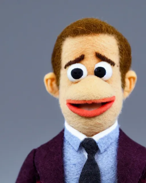 Image similar to tobey flenderson as a muppet. highly detailed felt. hyper real photo. 4 k.