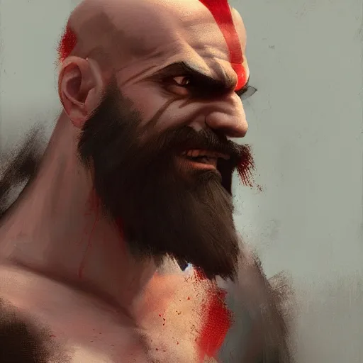 Image similar to oil painting of kratos with a juicy hair trending on artstation by greg rutkowski