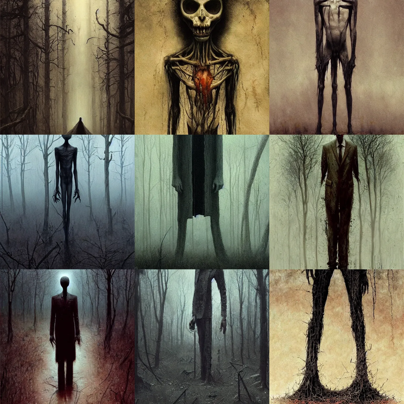 Prompt: slender man, slenderman, creepy, macabre, artwork by greg rutkowski and wayne barlow, zdizslaw beksinski