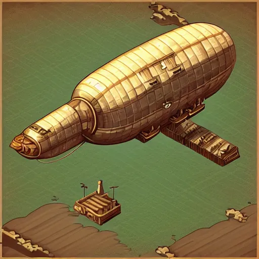 Prompt: airship in steampunk, pixel art, ArtStation, isometric view. Game RPG