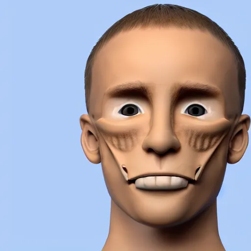 Image similar to 3d render of a teenage boy with a skull mask, white background, creepy