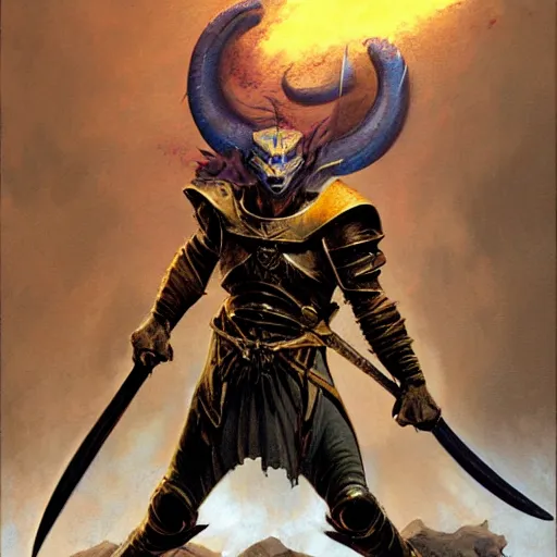Image similar to ( ( ( quarter length portrait of a gaunt noseless yellow - skinned bald githyanki warrior in a breastplate, wielding a magical silver greatsword ) ) ), greg rutkowski, frank frazetta, alexandre chaudret, boris vallejo, michael whelan, miro petrov, magali villeneuve, donato giancola, d & d