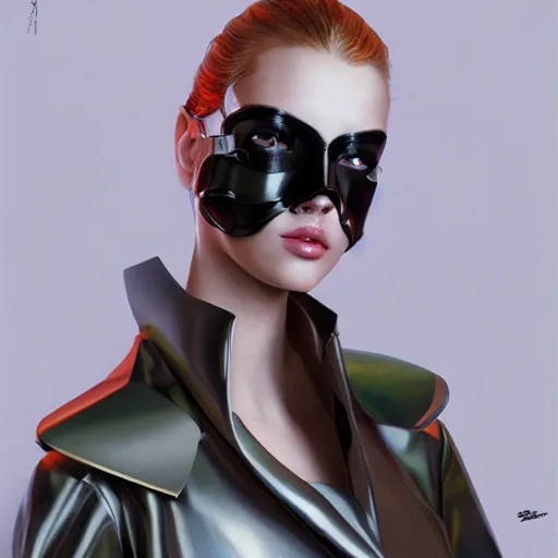 Image similar to A masterpiece portrait of a Incredibly beautiful futuristic high fashion russian model girl with designer mask made of steel and latex. trending on artstation, digital art, by Stanley Artgerm Lau, WLOP, Rossdraws, James Jean, Andrei Riabovitchev, Marc Simonetti, Yoshitaka Amano