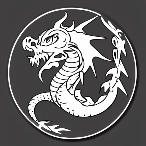 Image similar to svg sticker, centered, round-cropped, white-space-surrounding, Dragon listening to headphones, flat colors, vector art