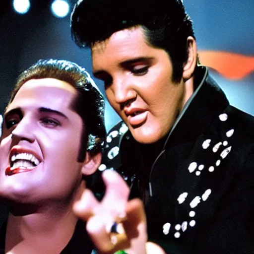 Prompt: photo realistic, elvis presley selfie on stage performance in law vegas