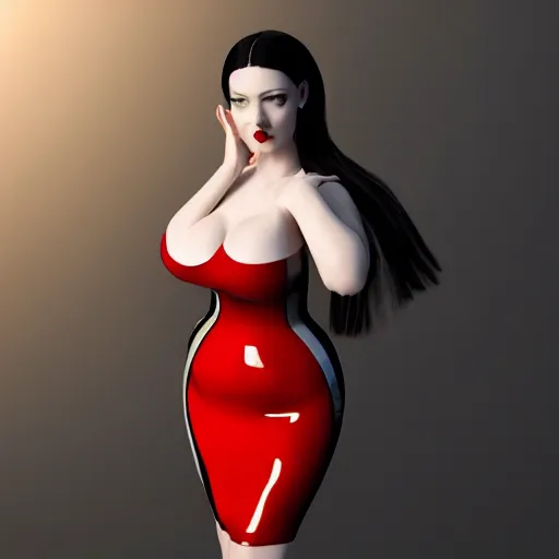 Prompt: an elegant curvy feminine pale goth cutie wearing an elaborate latex-nylon-leather striped red-black-silver-gold tube dress, thin waist, cgsociety, photorealistic, 16k, smooth, sharp focus, trending on ArtStation, volumetric lighting, worksafe, sublime-comforting-intriuging ambience